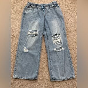SHEIN Light Blue Distressed Wide Leg Jeans